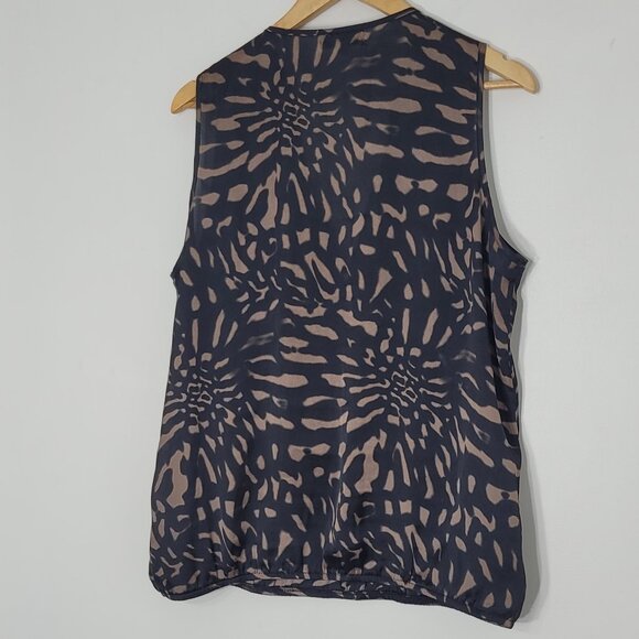 Anonyme Black & Brown Leopard Print Front Zip Sleeveless Business Casual Top XL - Picture 2 of 12